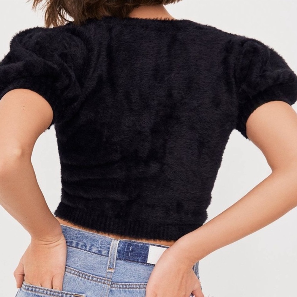 For Love and Lemons Devon Cropped Black Fuzzy Cropped Cardigan Spring 2021 - Picture 2 of 7